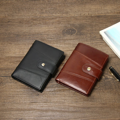 hot-selling leather short men's wallet large capacity cowhide card holder vintage RFID Multi-card coin purse