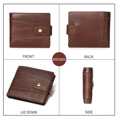 hot-selling leather short men's wallet large capacity cowhide card holder vintage RFID Multi-card coin purse
