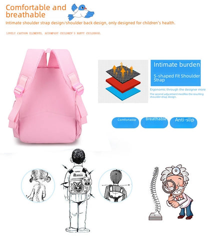 Pupils' Bag with Coin Purse Children's Printed Schoolbag Cute Cartoon Children's Ridge Protection Schoolbag