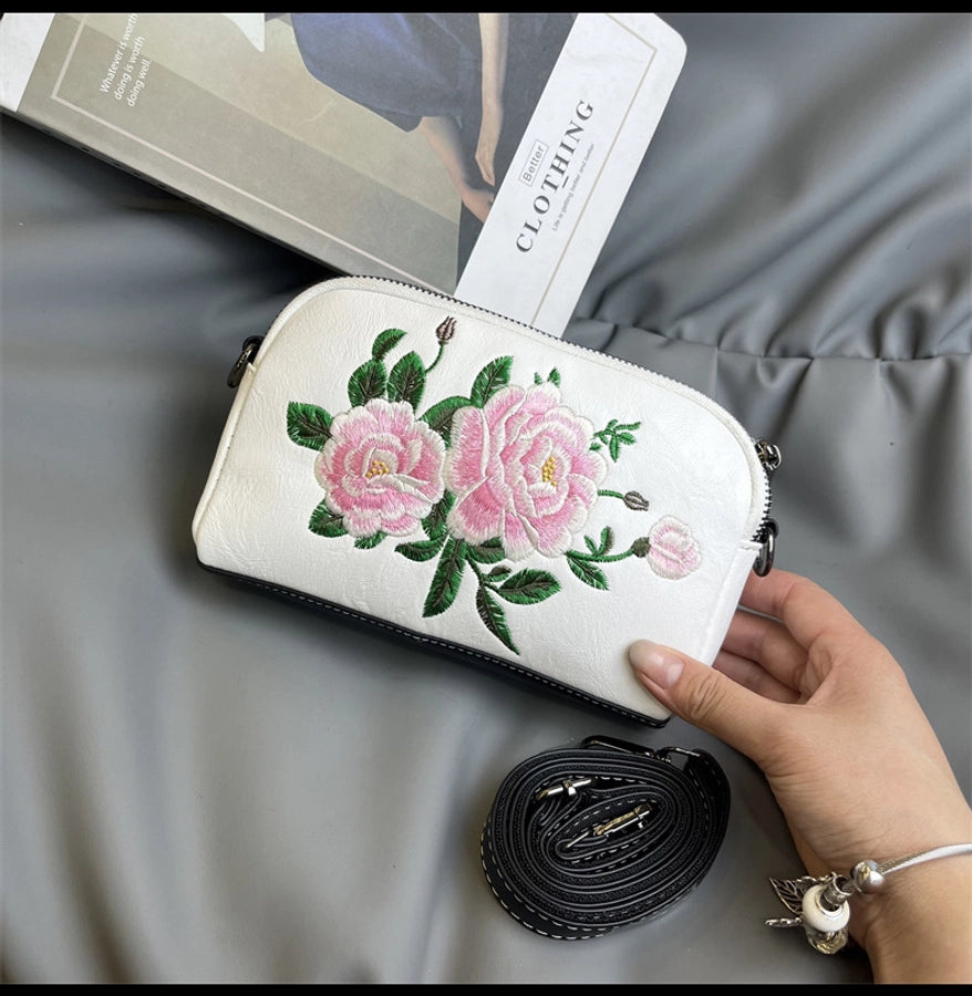 Mobile Coin Purse Women's Ethnic Embroidered Middle-aged Mother Bag Multi-compartment Chinese Style Shoulder Crossbody Clutch Bag