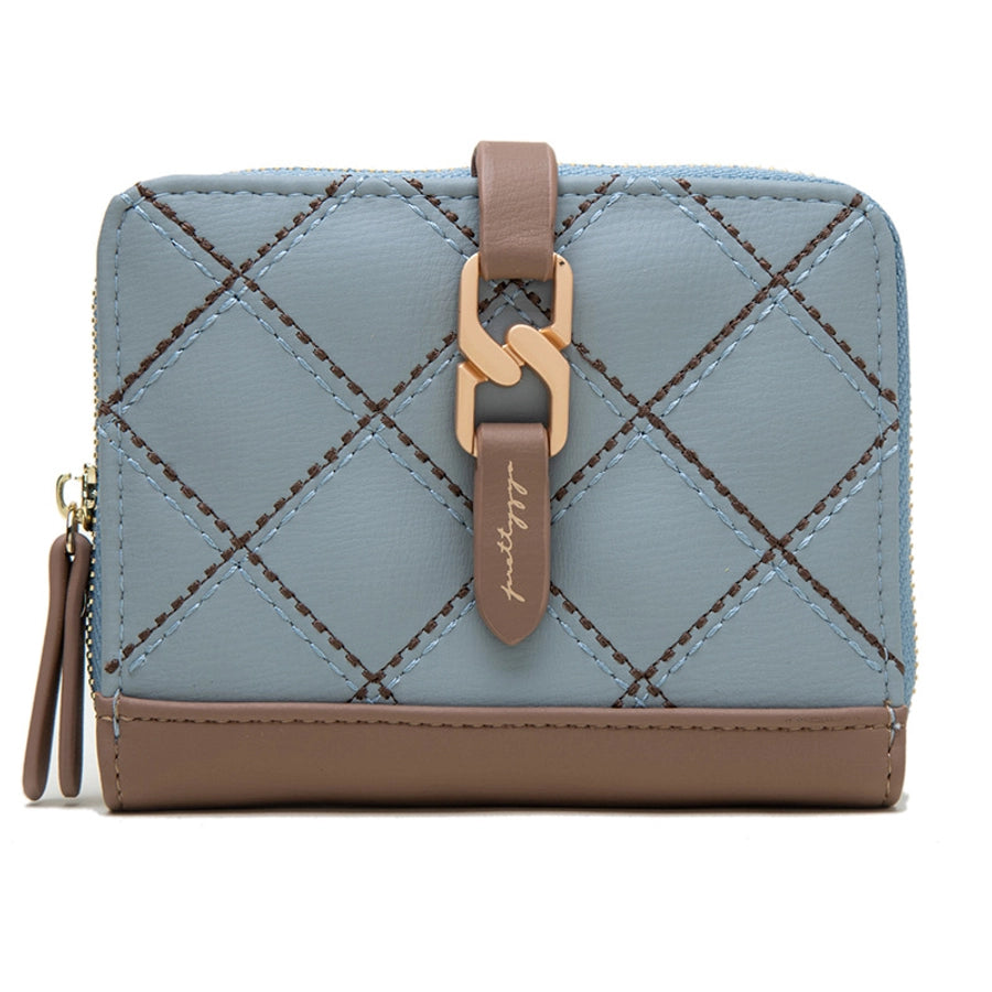 women's solid color lingge pu leather zipper wallets