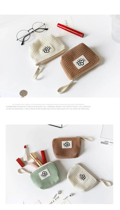 Hh Japanese Style Cute Simple Waffle Coin Purse Women's Small Portable Wristlet Bag Summer Flower  New
