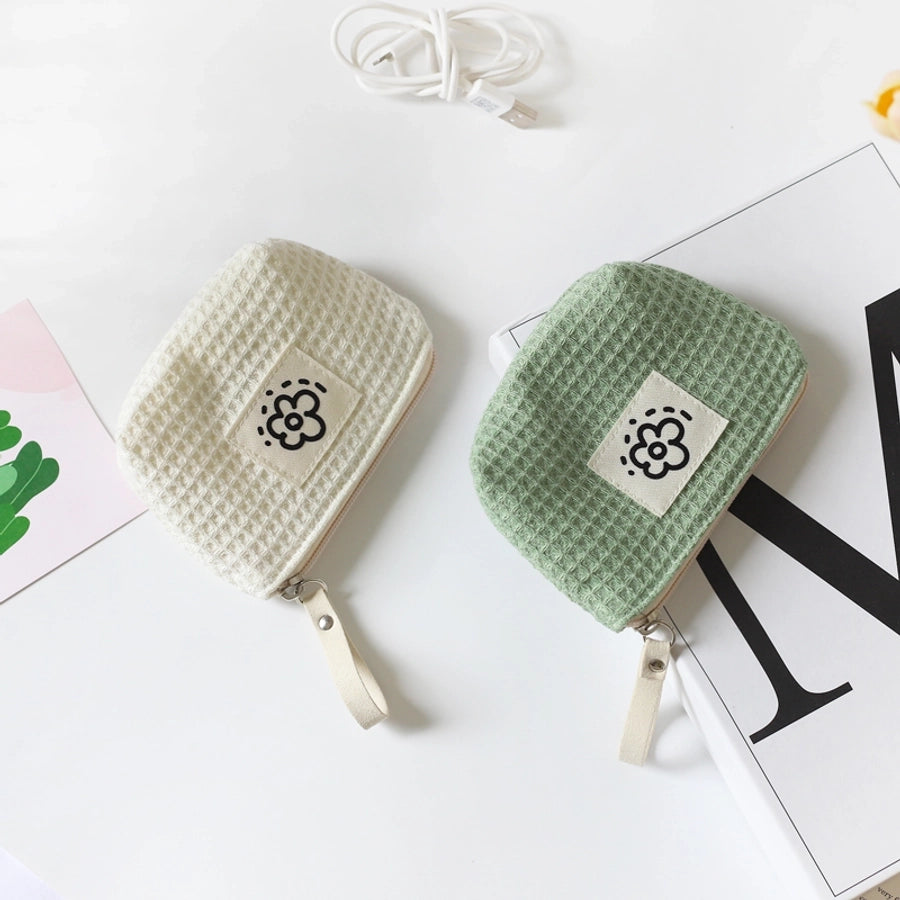 Hh Japanese Style Cute Simple Waffle Coin Purse Women's Small Portable Wristlet Bag Summer Flower  New