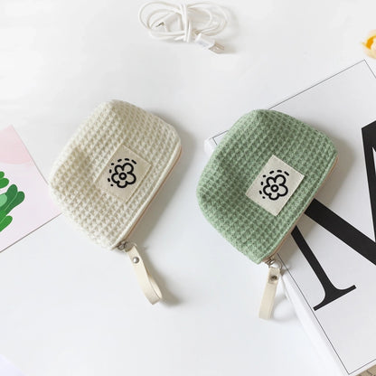 Hh Japanese Style Cute Simple Waffle Coin Purse Women's Small Portable Wristlet Bag Summer Flower  New