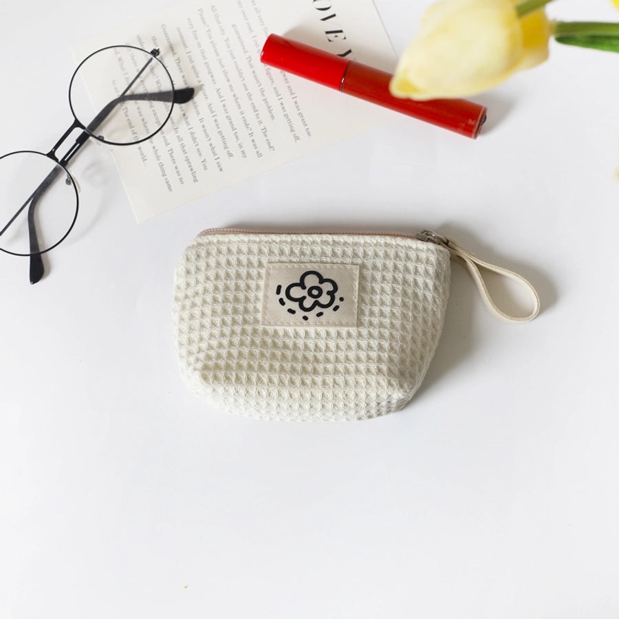 Hh Japanese Style Cute Simple Waffle Coin Purse Women's Small Portable Wristlet Bag Summer Flower  New
