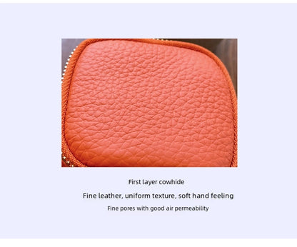 coin Purse head layer cowhide coin bag coin bag hand carrying leather key bag headset lipstick air cushion bag