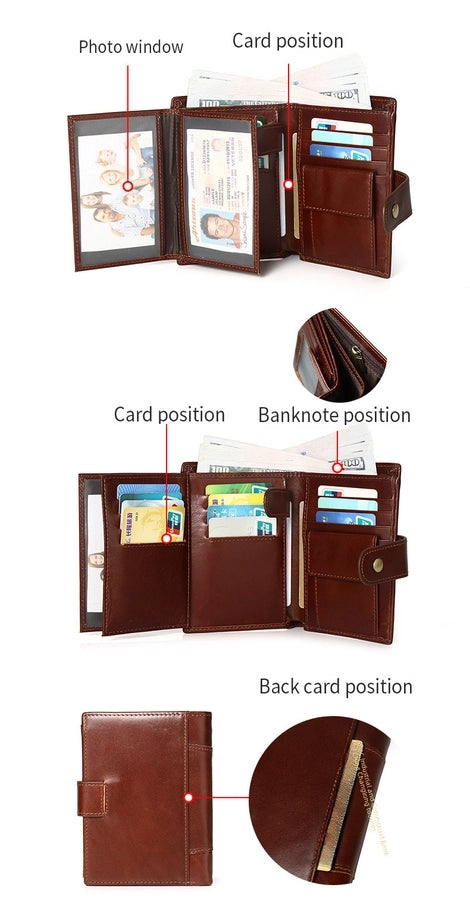 hot-selling leather short men's wallet large capacity cowhide card holder vintage RFID Multi-card coin purse