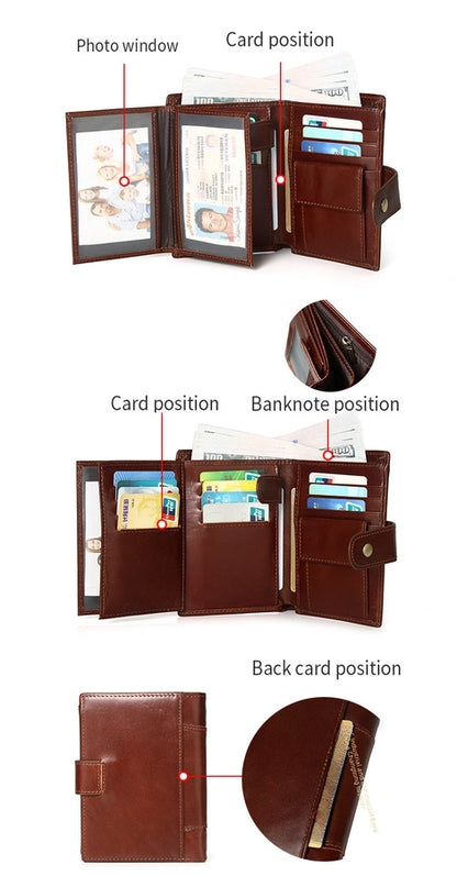 hot-selling leather short men's wallet large capacity cowhide card holder vintage RFID Multi-card coin purse