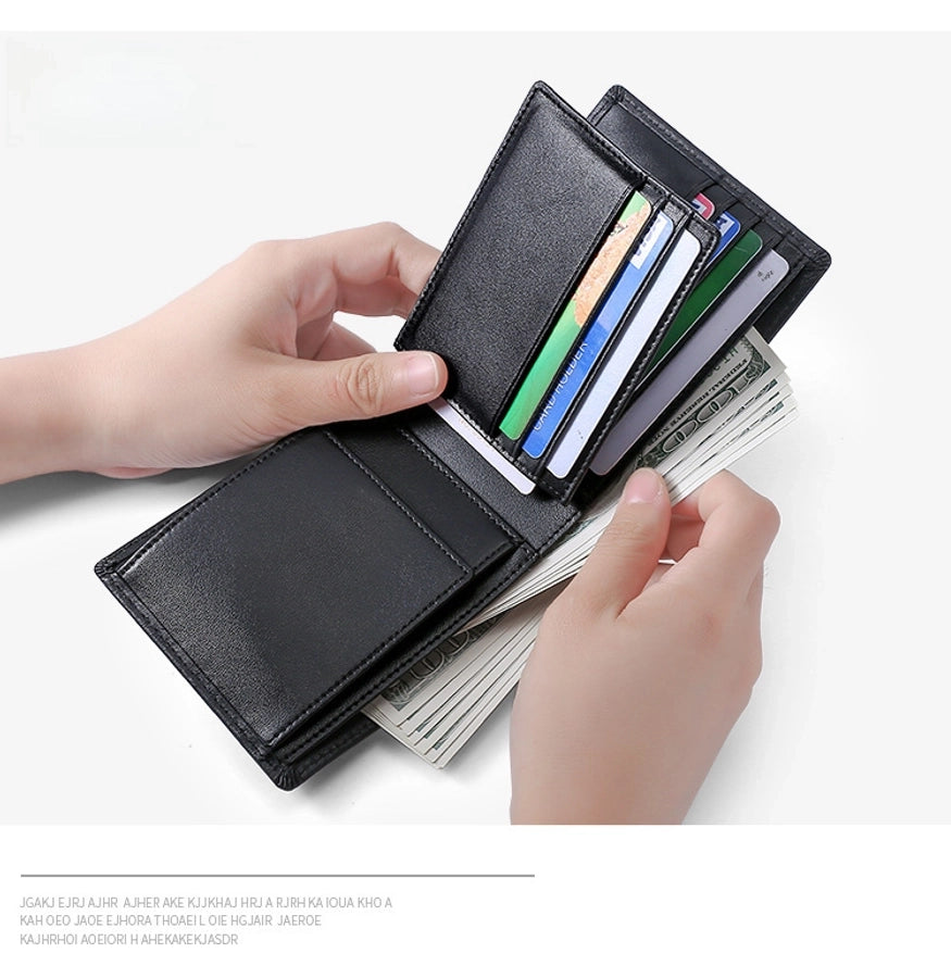 Supply Genuine Leather Men's Wallet Multi-function Coin Purse RFID Anti-theft Brush Short Cowhide Multi-card Wallet