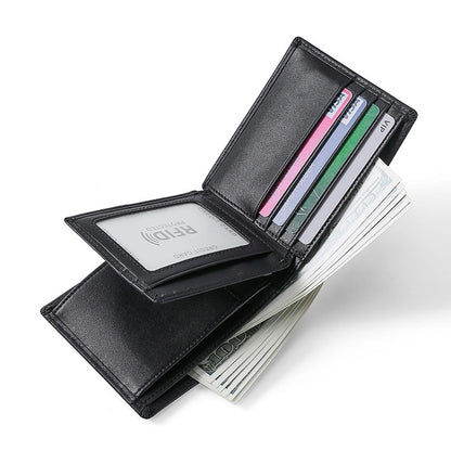 Supply Genuine Leather Men's Wallet Multi-function Coin Purse RFID Anti-theft Brush Short Cowhide Multi-card Wallet