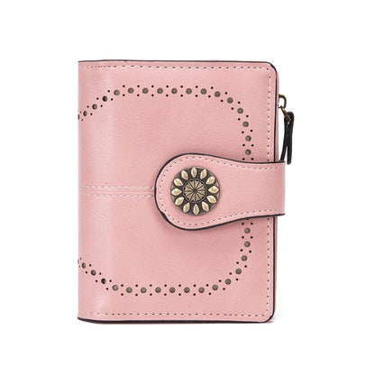 ladies short wallet RFID anti-theft brush wallet   oil wax leather multi-function coin purse