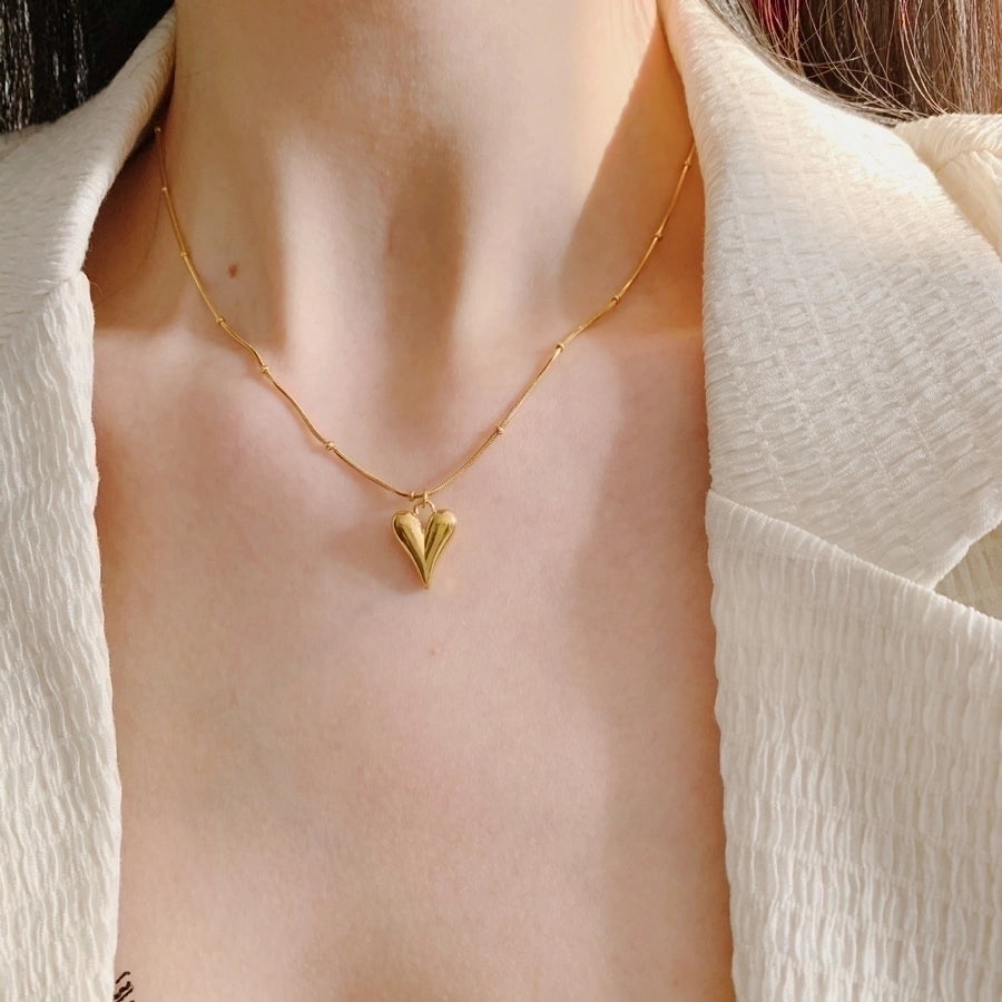 simple style heart shape titanium steel plating gold plated pendant necklace