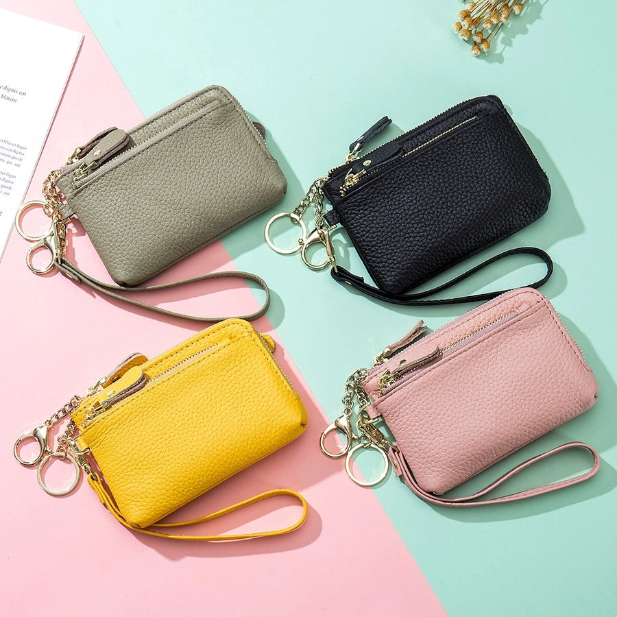 Unisex Solid Color Leather Side Zipper Coin Purses