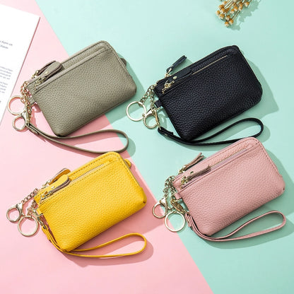 Unisex Solid Color Leather Side Zipper Coin Purses