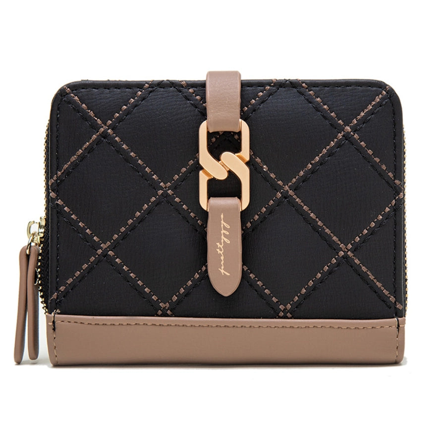 women's solid color lingge pu leather zipper wallets