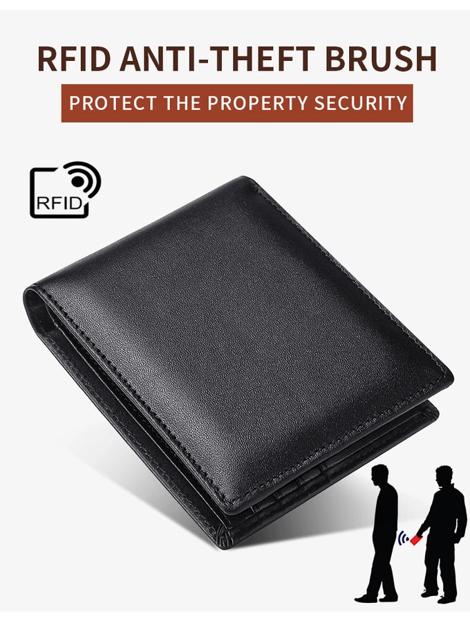 Supply Genuine Leather Men's Wallet Multi-function Coin Purse RFID Anti-theft Brush Short Cowhide Multi-card Wallet