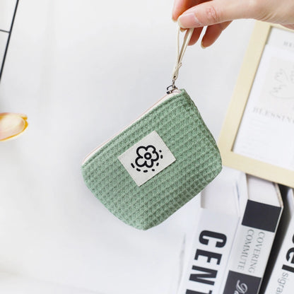 Hh Japanese Style Cute Simple Waffle Coin Purse Women's Small Portable Wristlet Bag Summer Flower  New