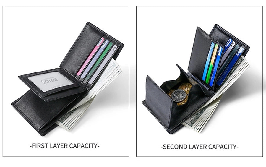 Supply Genuine Leather Men's Wallet Multi-function Coin Purse RFID Anti-theft Brush Short Cowhide Multi-card Wallet