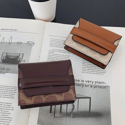 ladies retro small wallet contrast-colored coin purse fashion short folding card holder