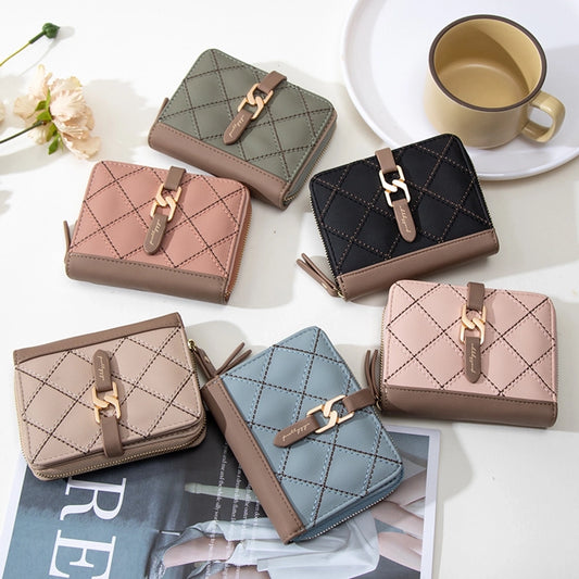 women's solid color lingge pu leather zipper wallets