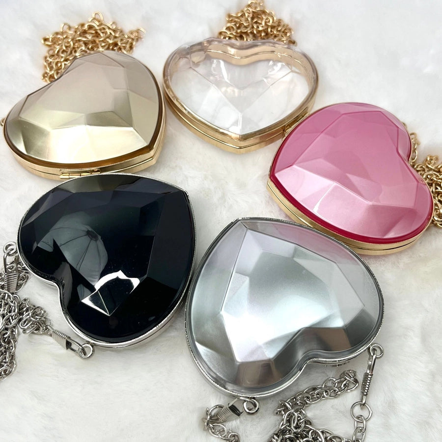 Silver Heart Black Heart Transparent Heart Arylic Solid Color Heart-shaped Evening Bags
