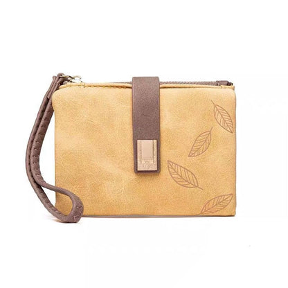 women's leaves pu leather zipper wallets