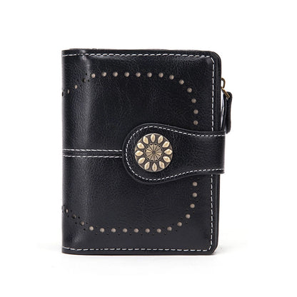 ladies short wallet RFID anti-theft brush wallet   oil wax leather multi-function coin purse