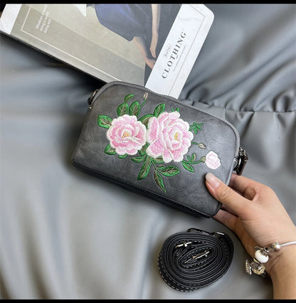 Mobile Coin Purse Women's Ethnic Embroidered Middle-aged Mother Bag Multi-compartment Chinese Style Shoulder Crossbody Clutch Bag