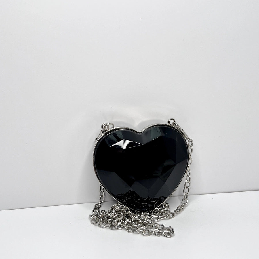 Silver Heart Black Heart Transparent Heart Arylic Solid Color Heart-shaped Evening Bags