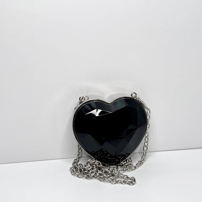 Silver Heart Black Heart Transparent Heart Arylic Solid Color Heart-shaped Evening Bags