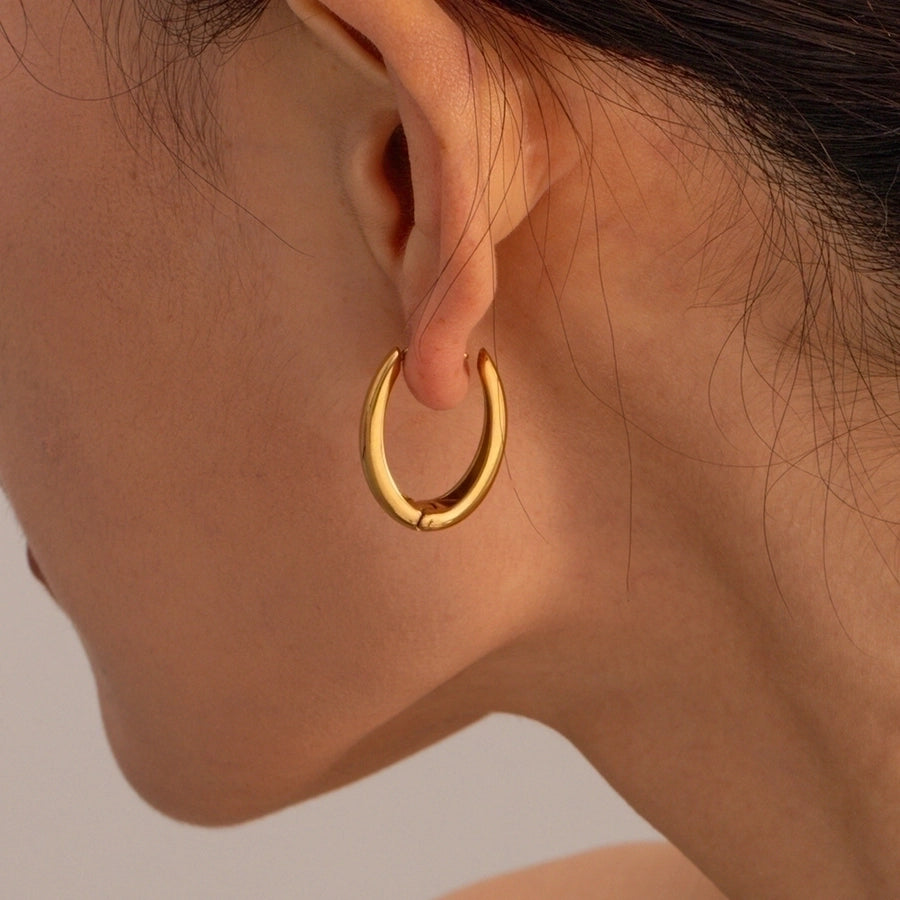 1 Pair Elegant Simple Style Solid Color Polishing Plating 304 Stainless Steel 18K Gold Plated Earrings