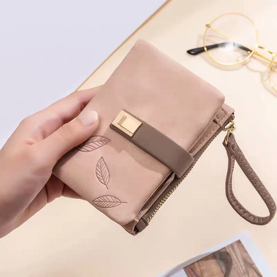 women's leaves pu leather zipper wallets