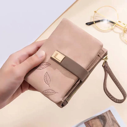 women's leaves pu leather zipper wallets