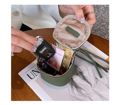 coin Purse head layer cowhide coin bag coin bag hand carrying leather key bag headset lipstick air cushion bag