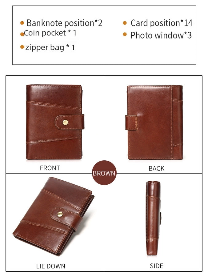 hot-selling leather short men's wallet large capacity cowhide card holder vintage RFID Multi-card coin purse