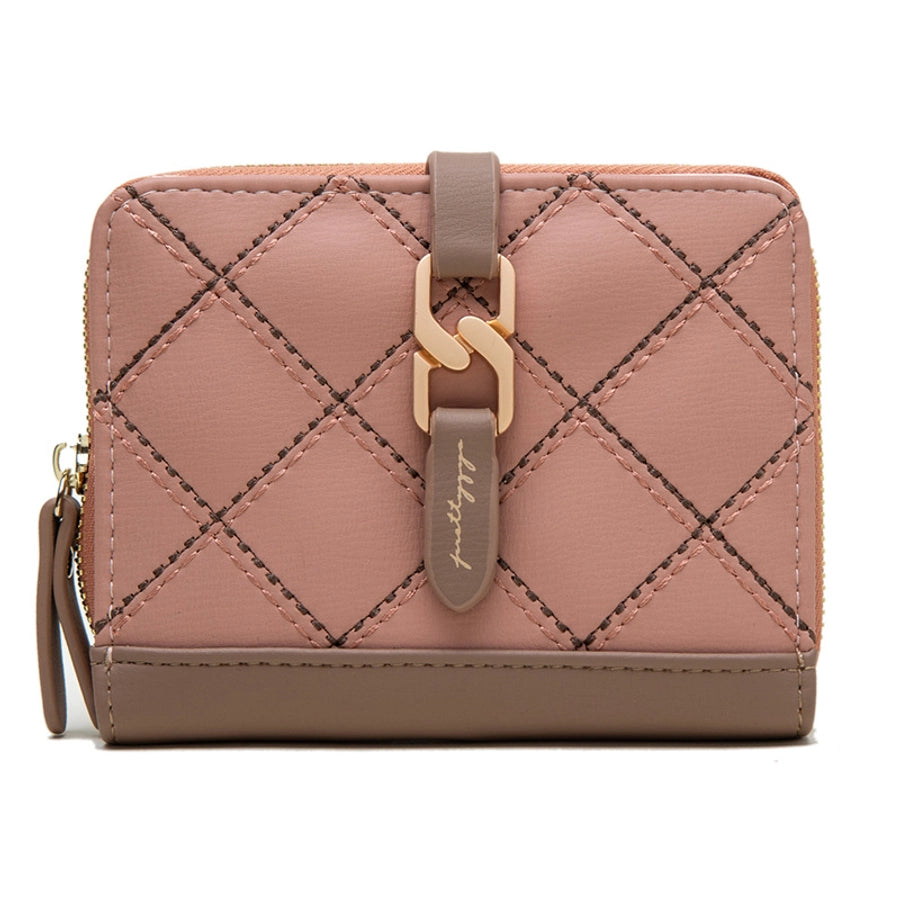 women's solid color lingge pu leather zipper wallets