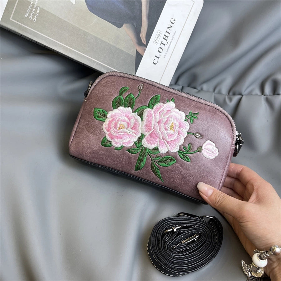 Mobile Coin Purse Women's Ethnic Embroidered Middle-aged Mother Bag Multi-compartment Chinese Style Shoulder Crossbody Clutch Bag