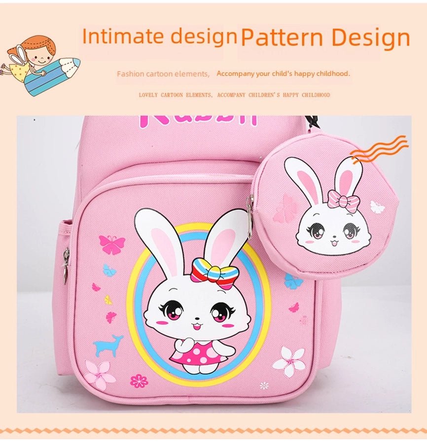 Pupils' Bag with Coin Purse Children's Printed Schoolbag Cute Cartoon Children's Ridge Protection Schoolbag