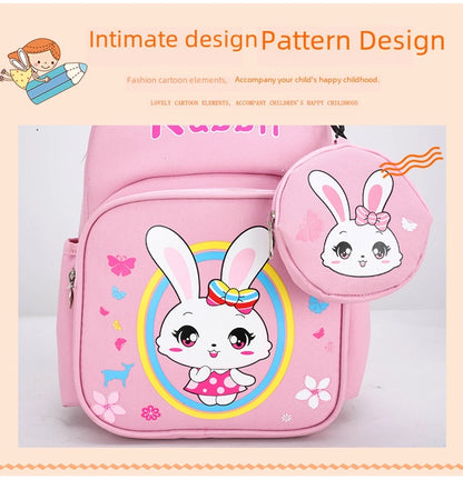 Pupils' Bag with Coin Purse Children's Printed Schoolbag Cute Cartoon Children's Ridge Protection Schoolbag