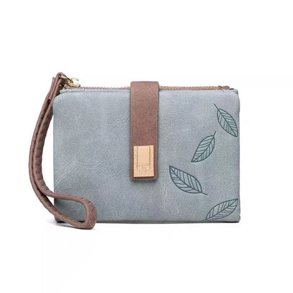 women's leaves pu leather zipper wallets