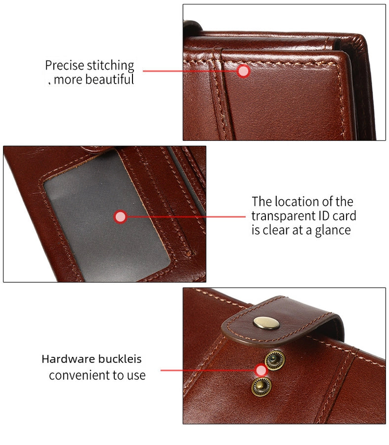 hot-selling leather short men's wallet large capacity cowhide card holder vintage RFID Multi-card coin purse