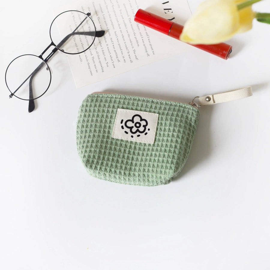 Hh Japanese Style Cute Simple Waffle Coin Purse Women's Small Portable Wristlet Bag Summer Flower  New