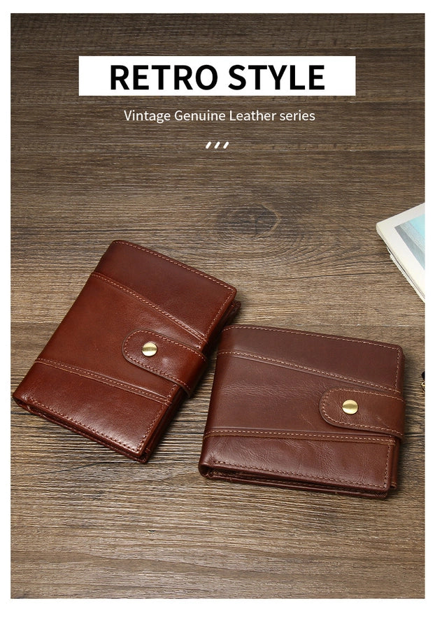 hot-selling leather short men's wallet large capacity cowhide card holder vintage RFID Multi-card coin purse