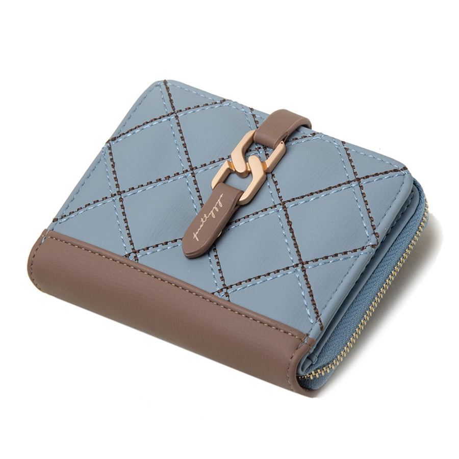 women's solid color lingge pu leather zipper wallets