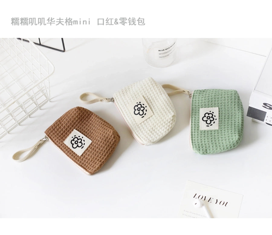 Hh Japanese Style Cute Simple Waffle Coin Purse Women's Small Portable Wristlet Bag Summer Flower  New