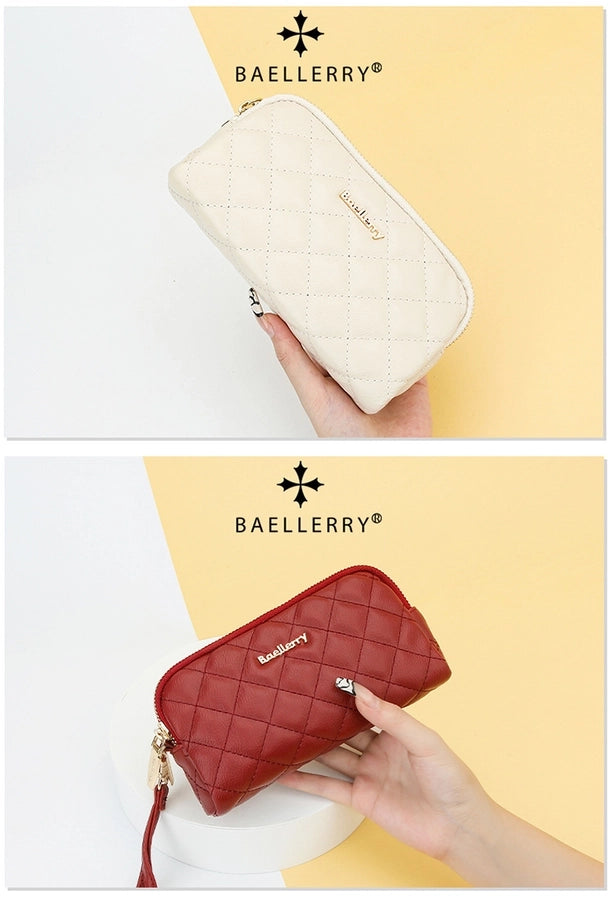new women's long handbag Baellerry rhombus double zipper mobile phone wallet coin purse