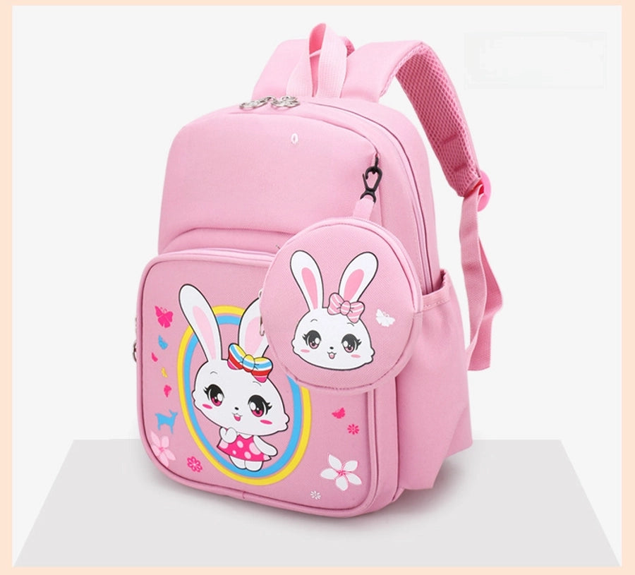 Pupils' Bag with Coin Purse Children's Printed Schoolbag Cute Cartoon Children's Ridge Protection Schoolbag