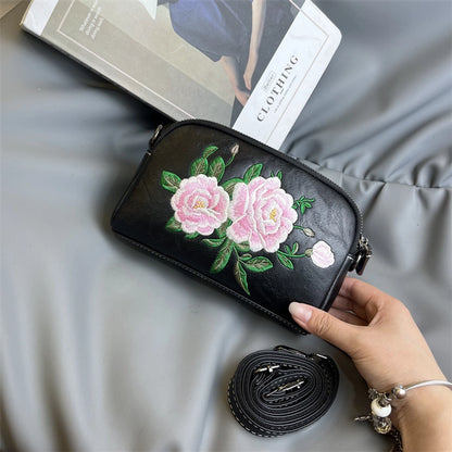 Mobile Coin Purse Women's Ethnic Embroidered Middle-aged Mother Bag Multi-compartment Chinese Style Shoulder Crossbody Clutch Bag