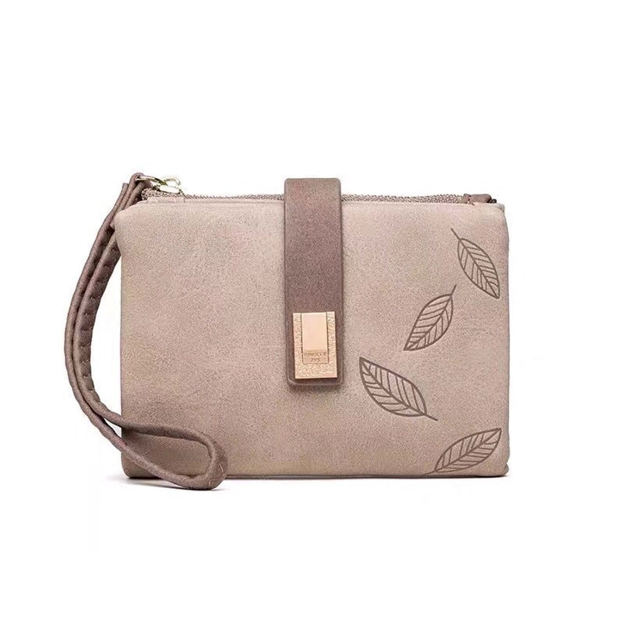 women's leaves pu leather zipper wallets