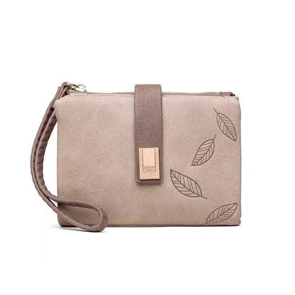 women's leaves pu leather zipper wallets